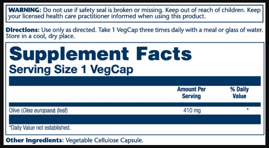 Solaray Olive Leaf 410 mg Ingredients 