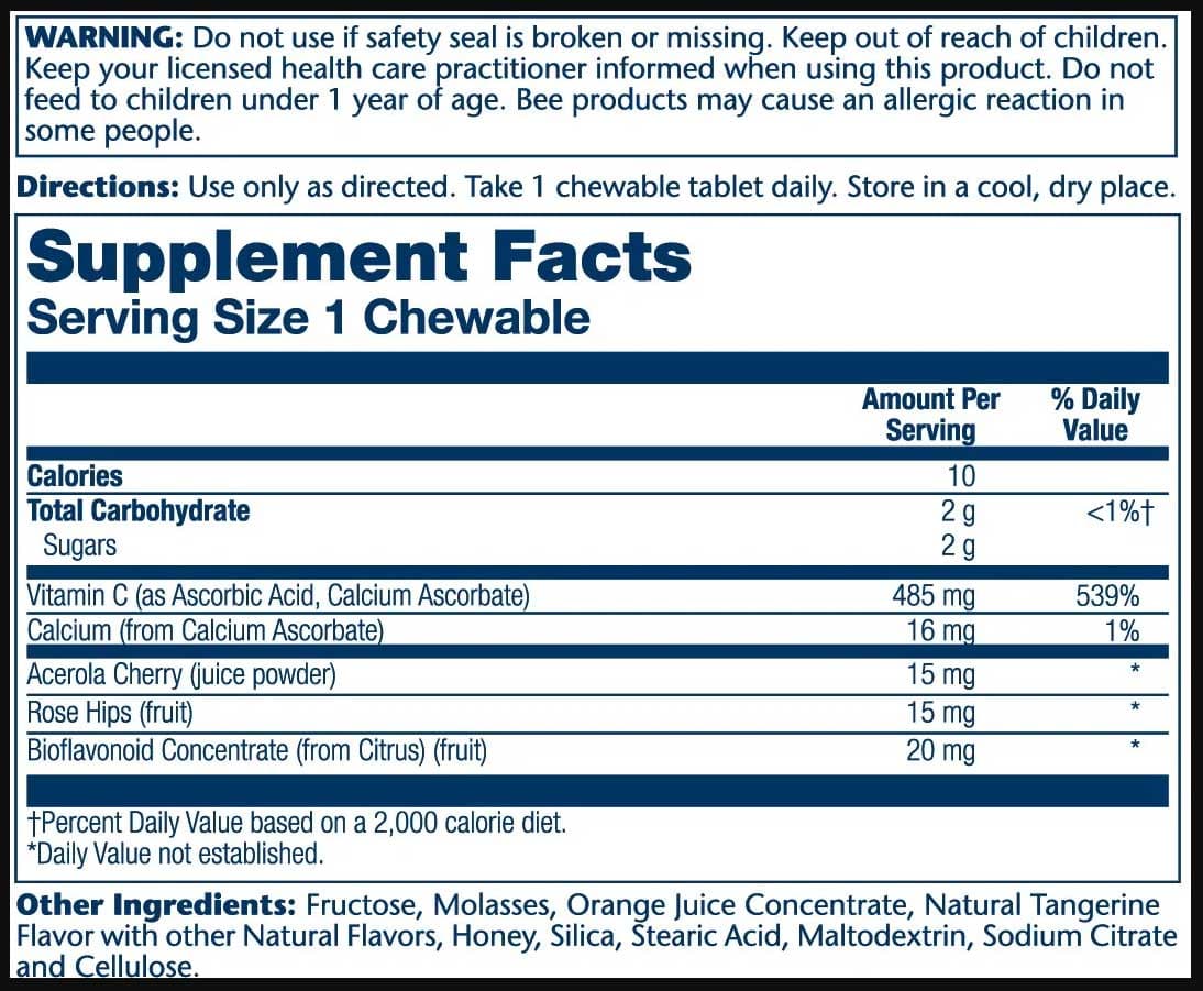 Solaray Vitamin C Buffered Chewables Ingredients