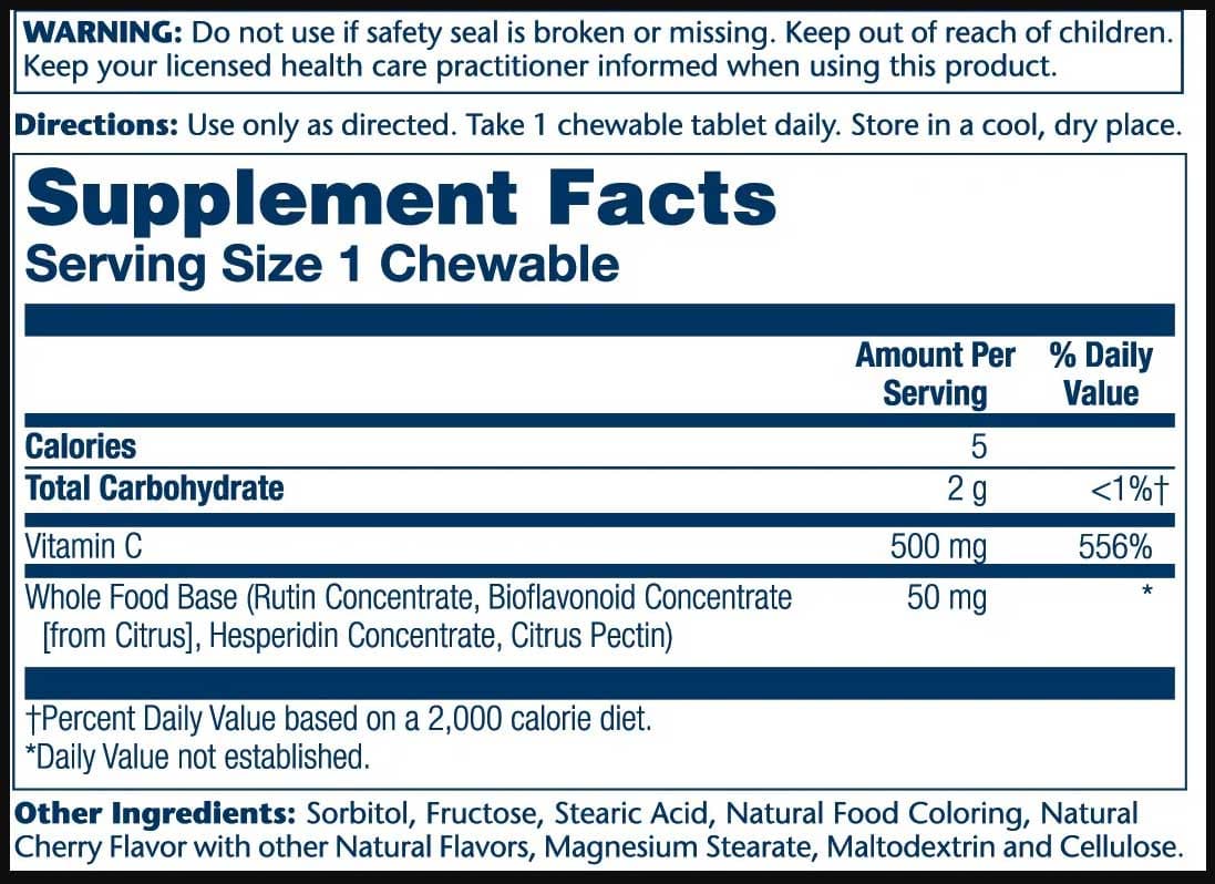 Solaray Vitamin C 500 mg Chewables Ingredients 