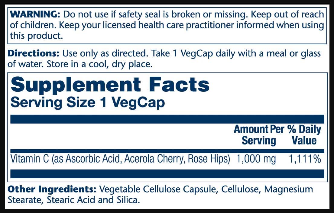 Solaray Vitamin C Timed-Release Ingredients 