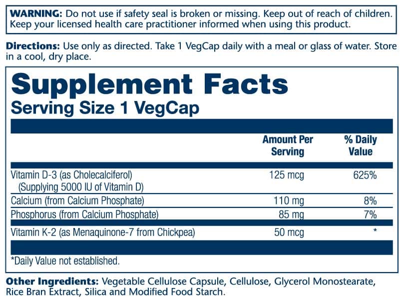 Solaray Vitamin D3 + K2 Ingredients