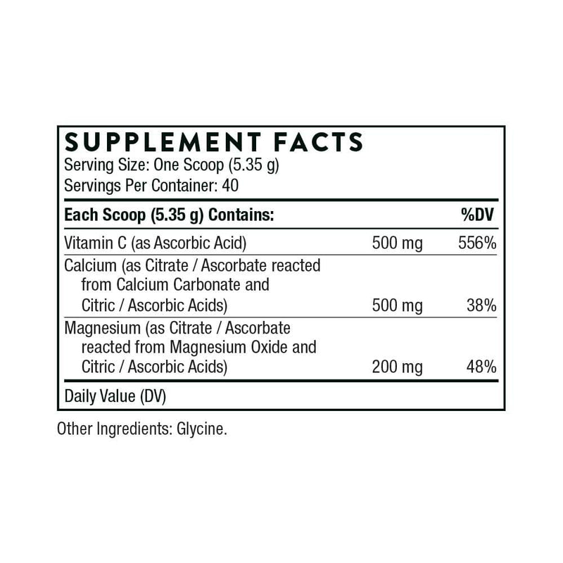 Thorne Research Cal Mag Citrate + Vitamin C (formerly Cal Mag Citrate Effervescent Powder) Ingredients