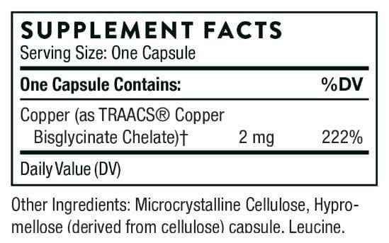 Thorne Research Copper Bisglycinate Ingredients