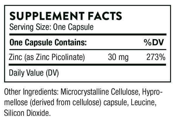 Thorne Research Zinc Picolinate 30mg (Formerly Double Strength Zinc... Ingredients