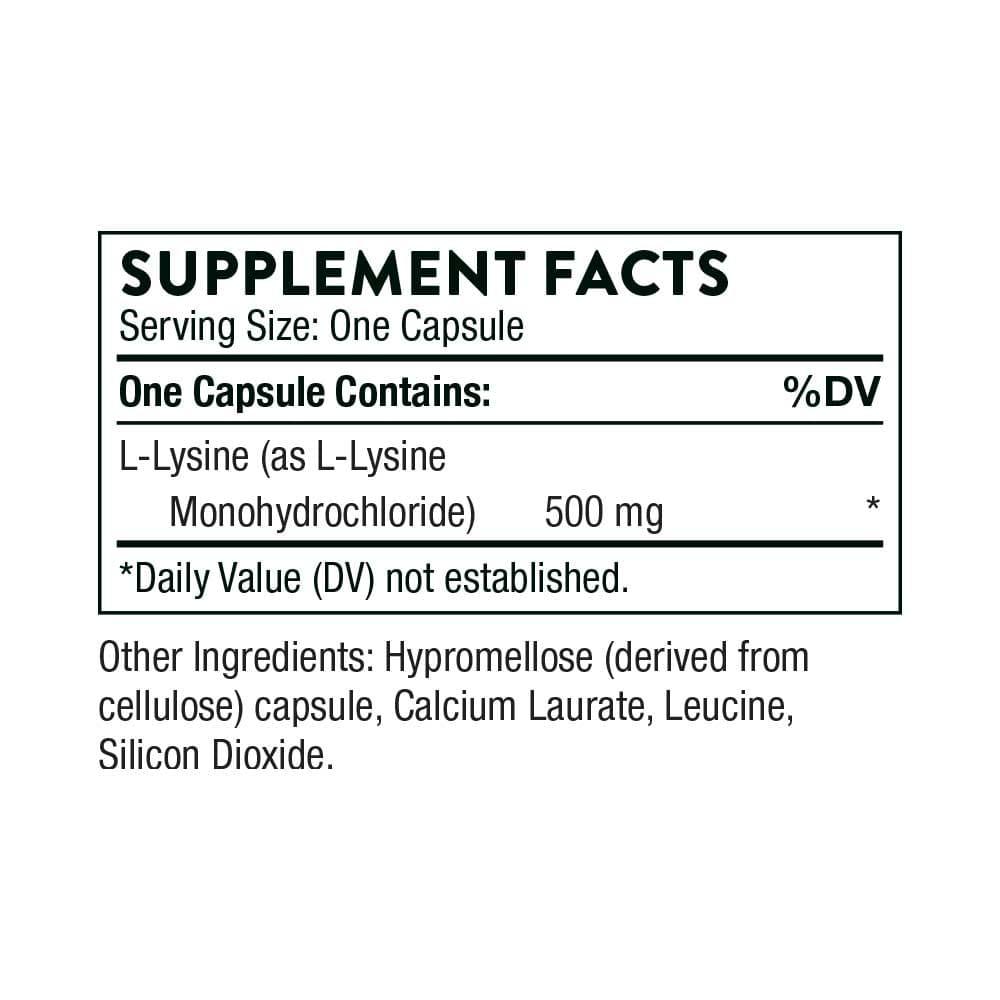 Thorne Research Lysine (formerly L-Lysine) Ingredients