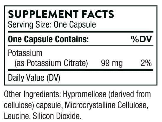 Thorne Research Potassium Citrate Ingredients
