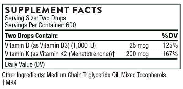 Thorne Research Vitamin D/K2 Liquid Ingredients