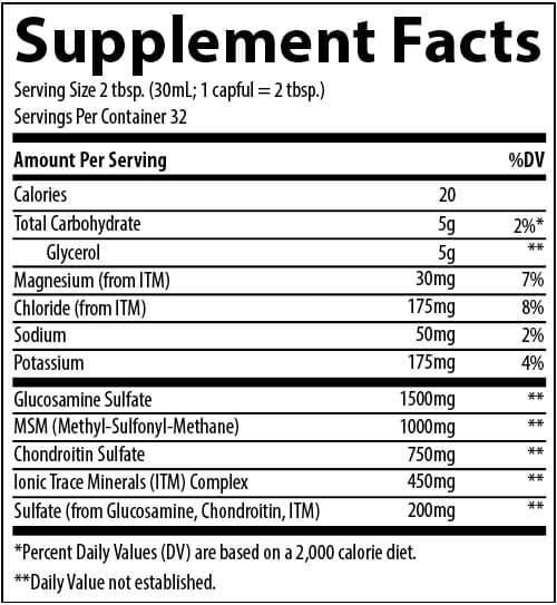 Trace Minerals Research Liquid Glucosamine/Chondroitin/MSM Ingredients 