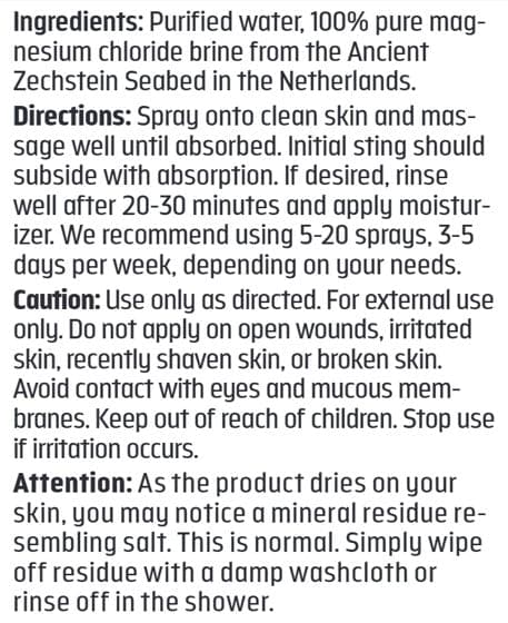 Trace Minerals Research TMskincare Zechstein Magnesium Oil Ingredients