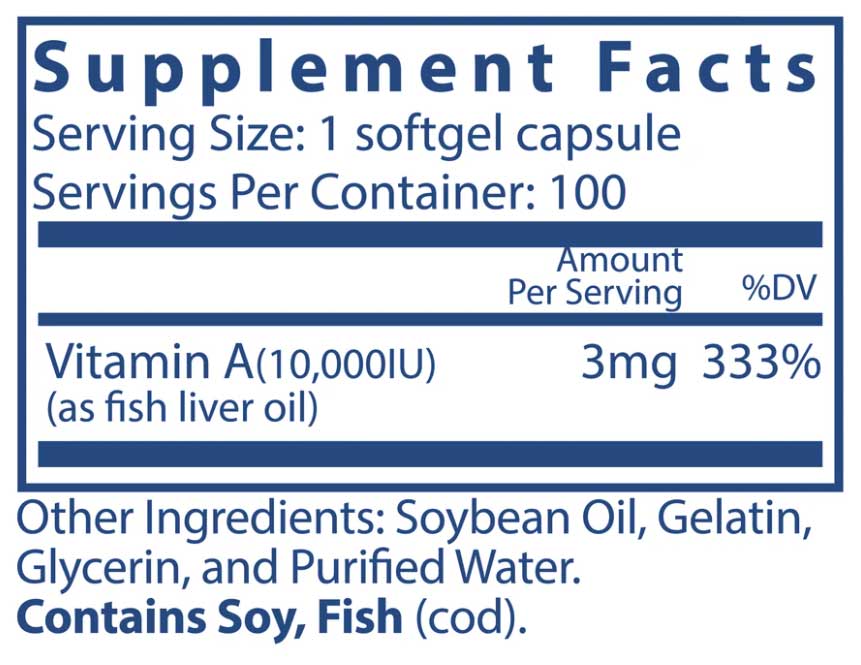 Vital Nutrients Vitamin A 3000 mcg RAE Ingredients