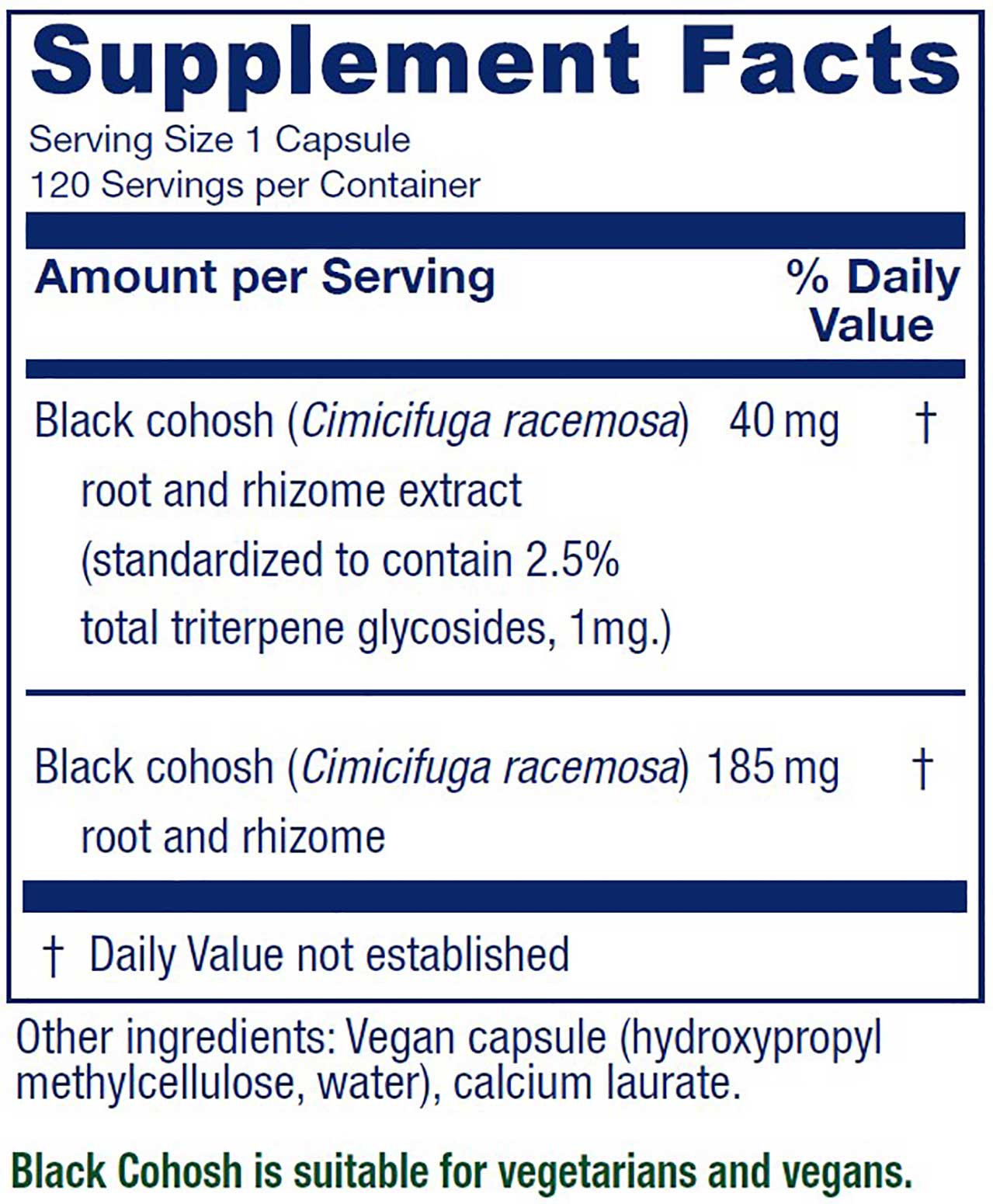 Vitanica Black Cohosh Ingredients