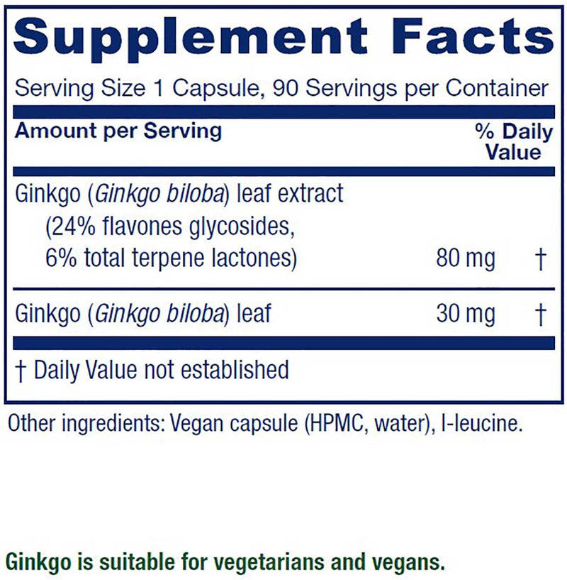 Vitanica Ginkgo Ingredients