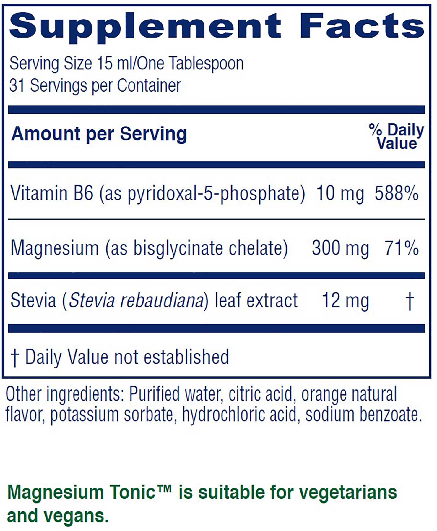 Vitanica Magnesium Tonic Ingredients