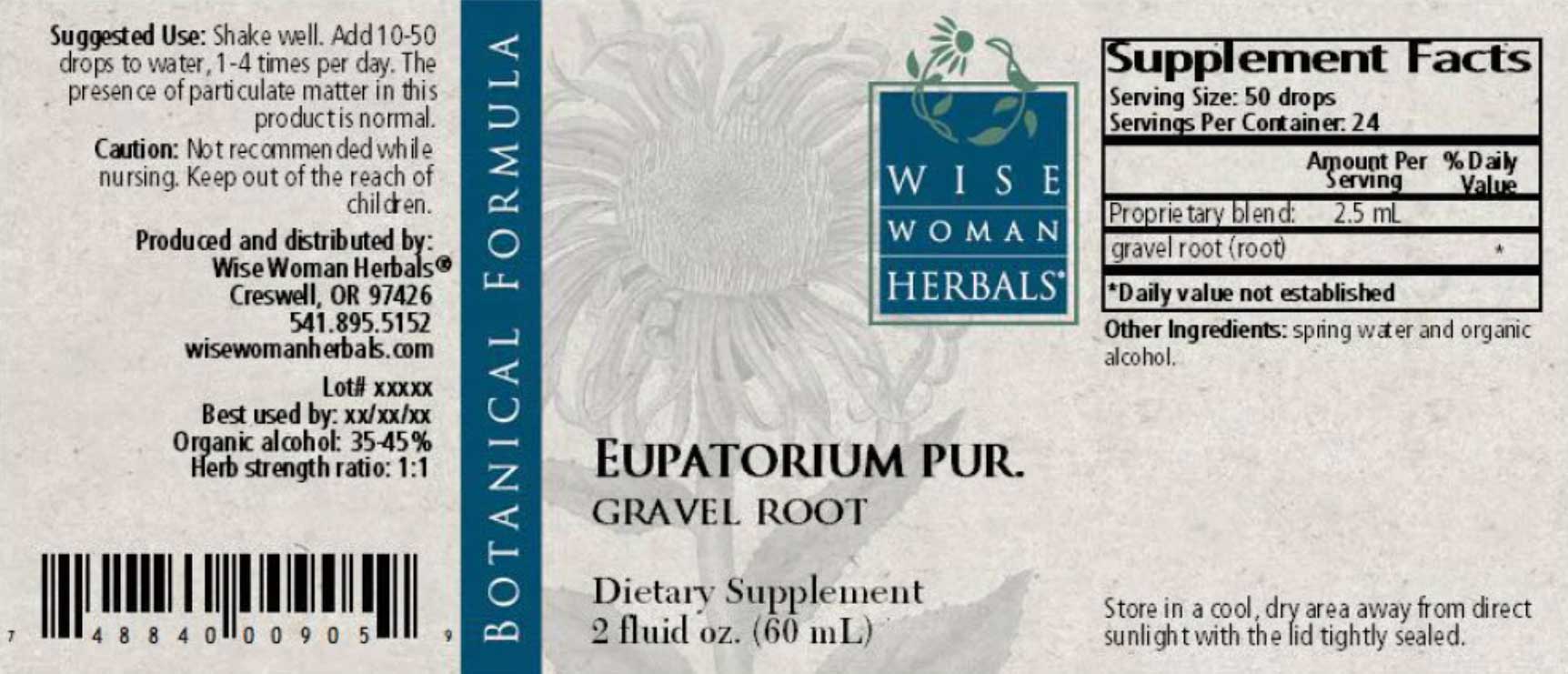 Wise Woman Herbals Eupatorium Purpureum Gravel Root Label