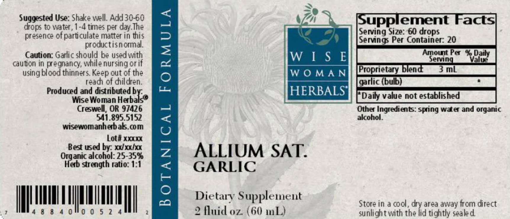 Wise Woman Herbals Allium Sativum Garlic Label