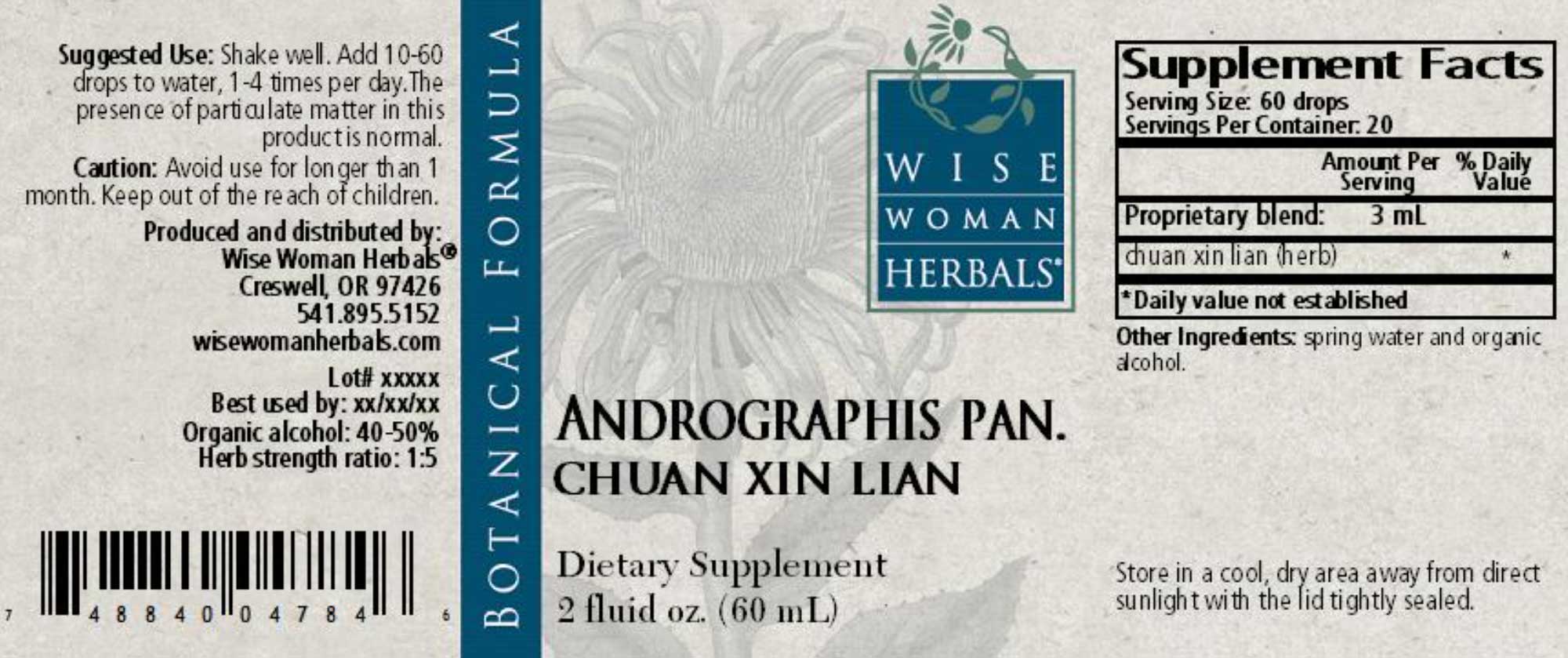 Wise Woman Herbals Andrographis Paniculata Chuan Xin Lian Label