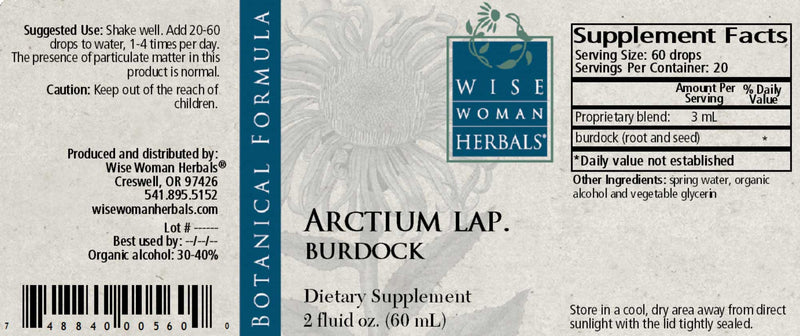 Wise Woman Herbals Arctium Lappa (Blend) Burdock Label