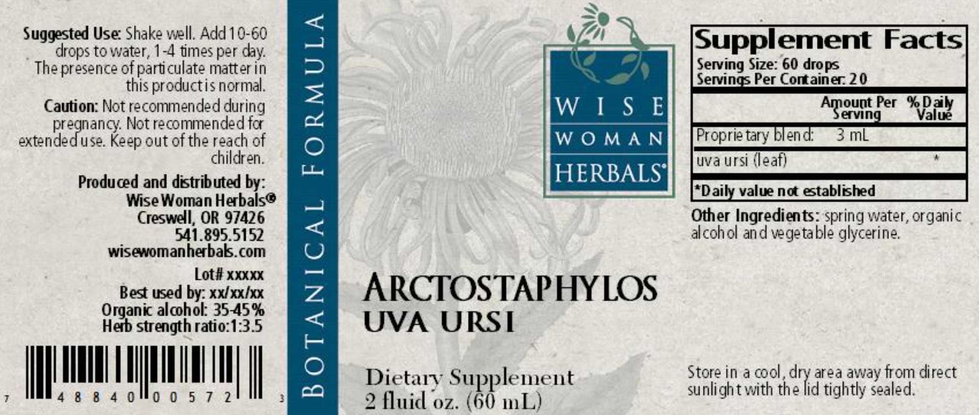 Wise Woman Herbals Arctostaphylos Uva Ursi Label