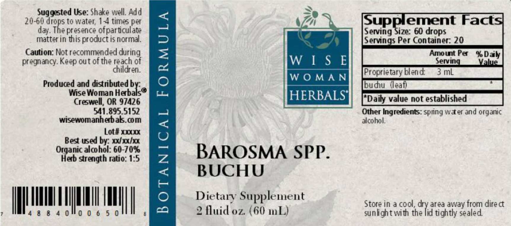 Wise Woman Herbals Barosma Betulina Buchu Label