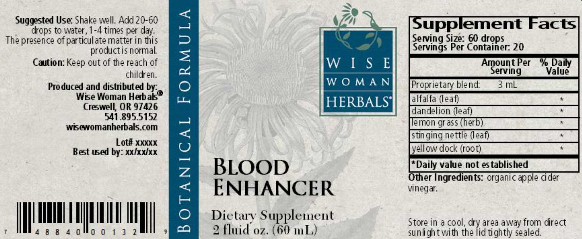 Wise Woman Herbals Blood Enhancer Label