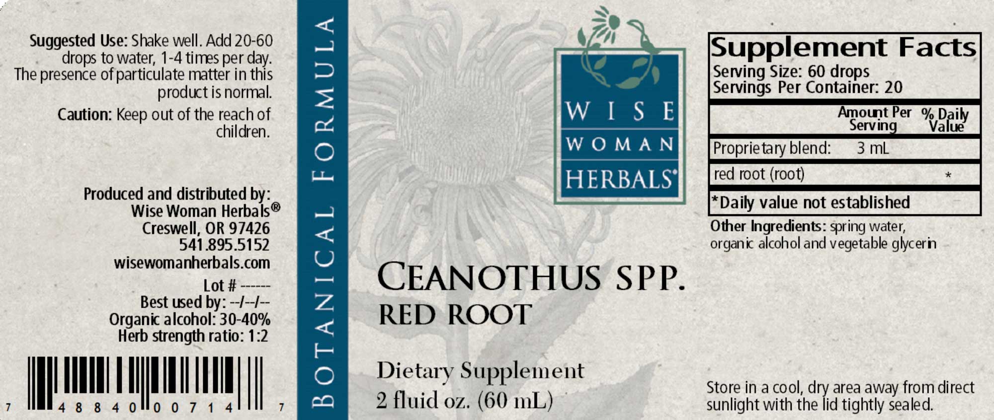 Wise Woman Herbals Ceanothus SPP Red Root Label