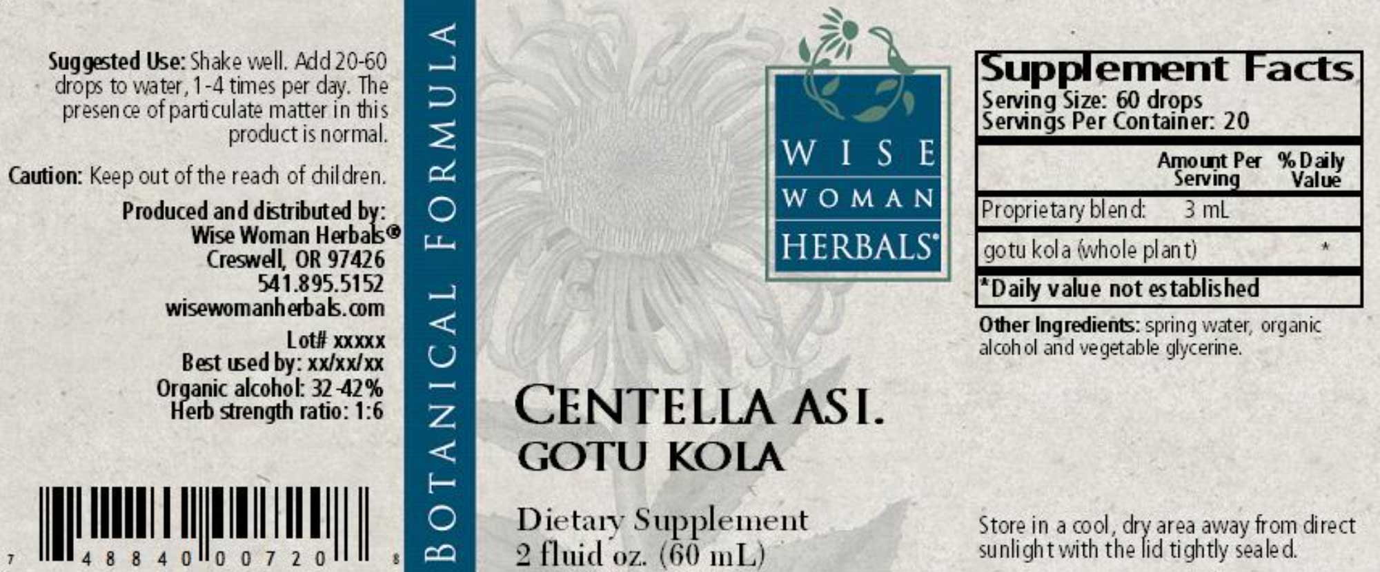 Wise Woman Herbals Centella Asiatica Gotu Kola Label