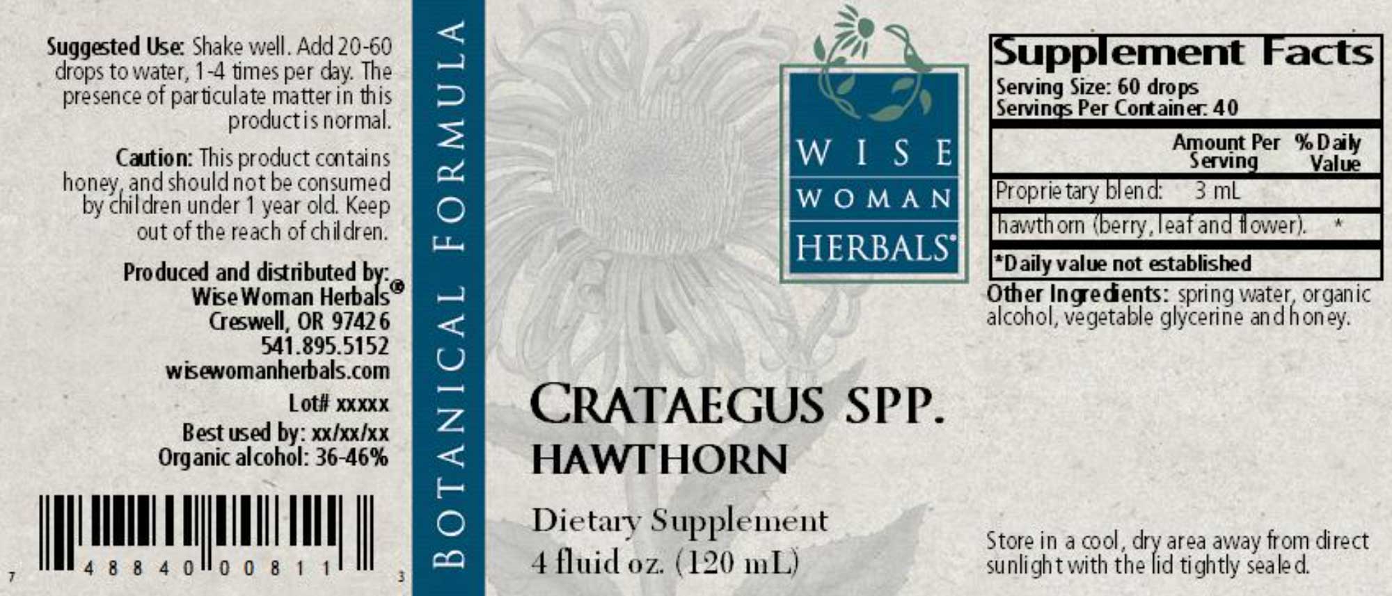 Wise Woman Herbals Crataegus Spp (Hawthorn Blend) Label