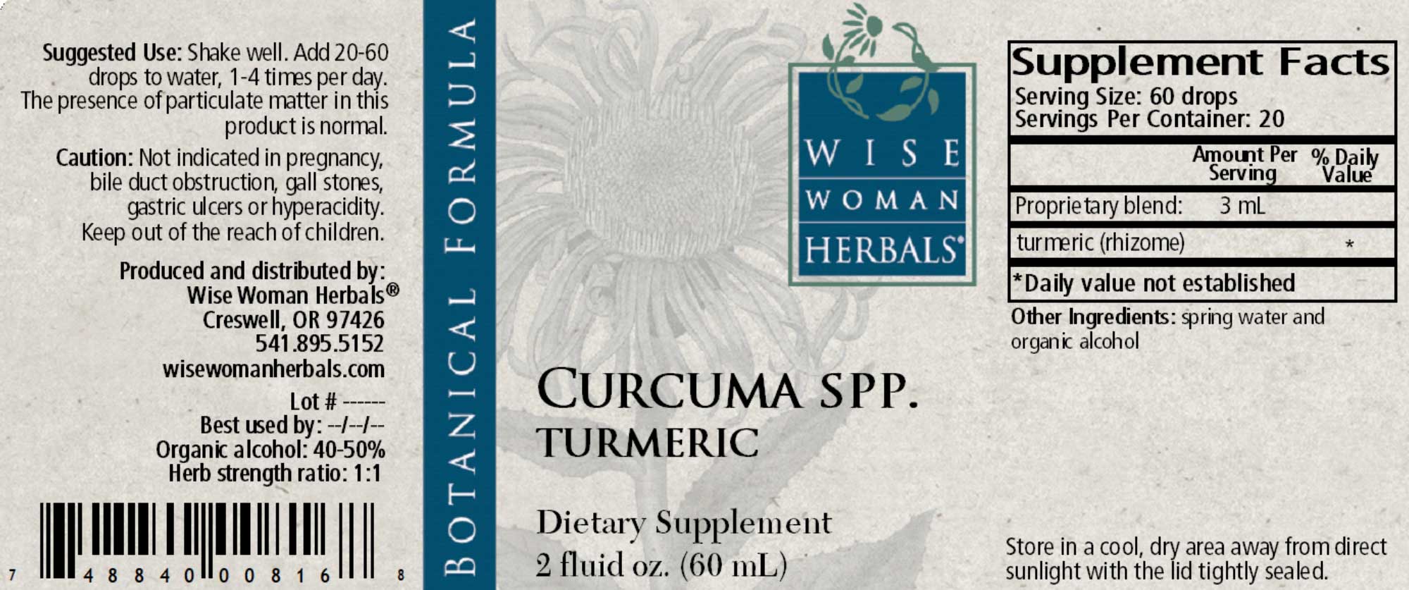 Wise Woman Herbals Curcuma Turmeric Label