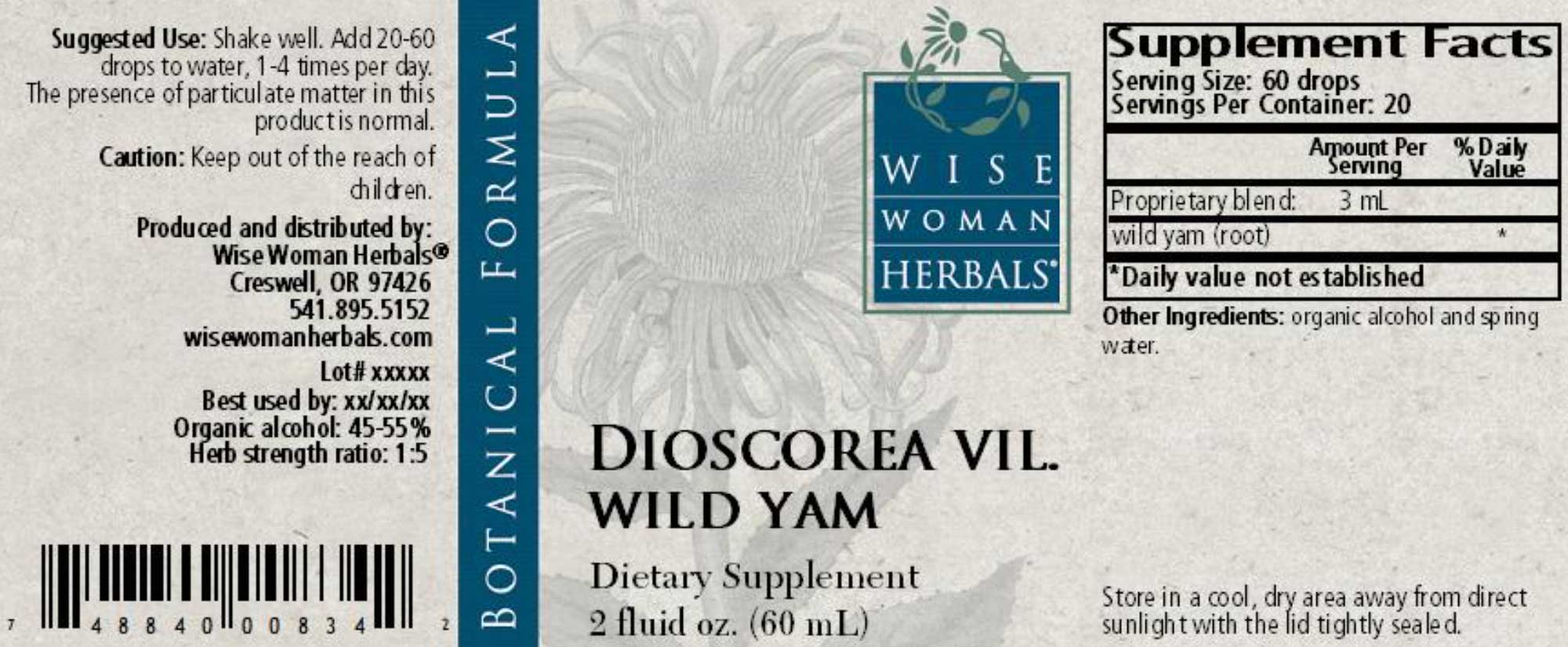 Wise Woman Herbals Dioscorea Villosa Wild Yam Label