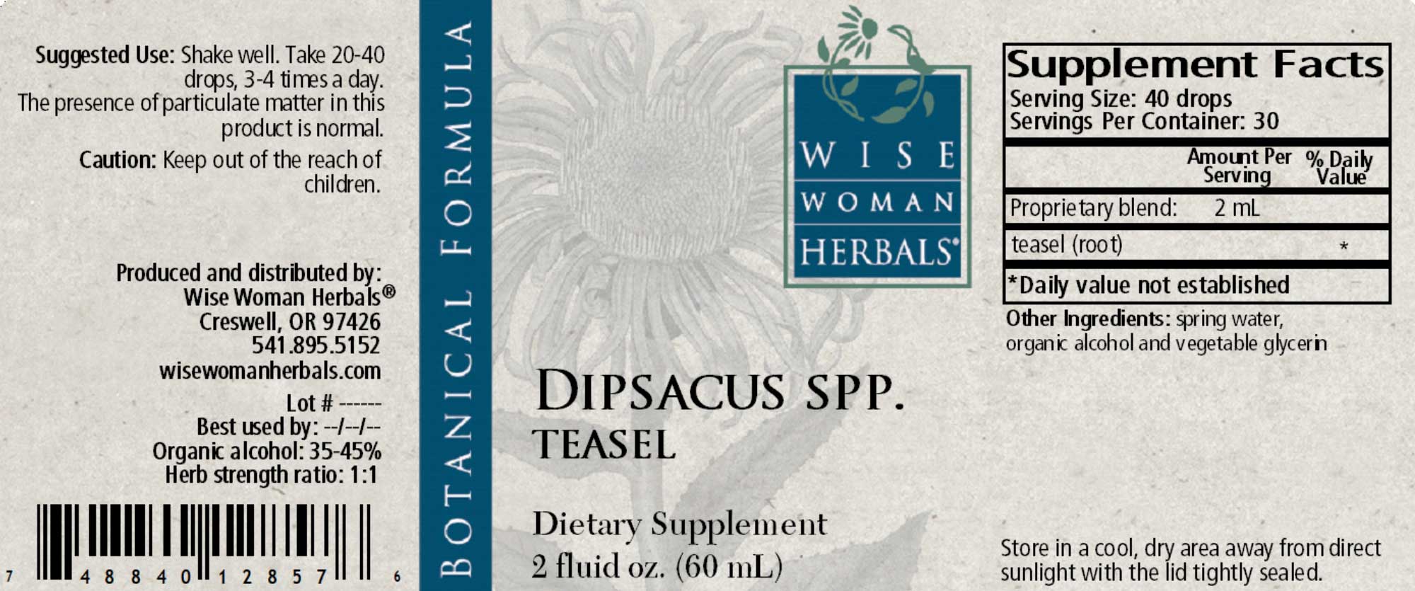 Wise Woman Herbals Dipsacus Spp Teasel Label