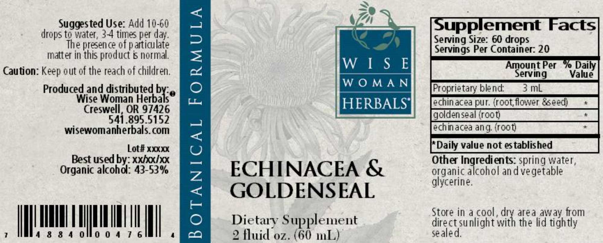 Wise Woman Herbals Echinacea and Goldenseal Label