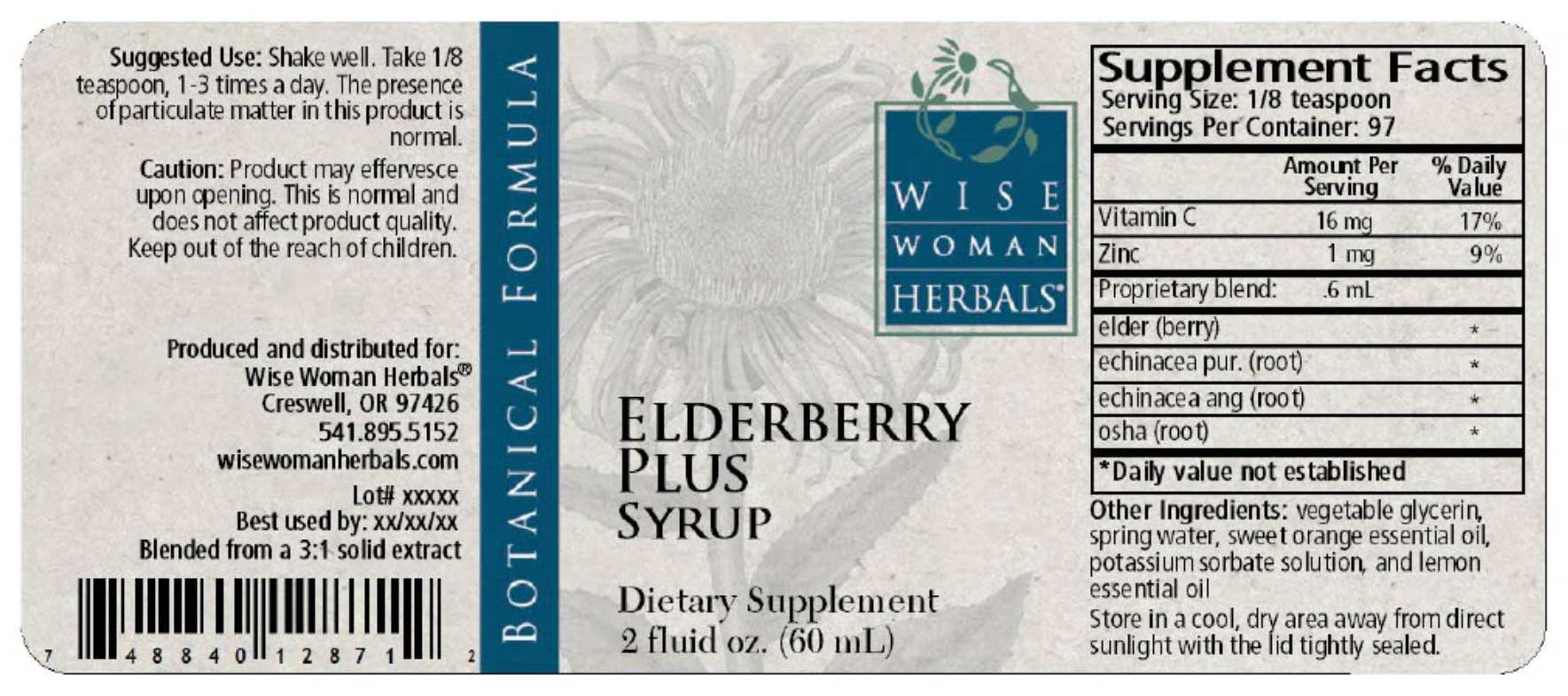 Wise Woman Herbals Elderberry Plus Syrup Label