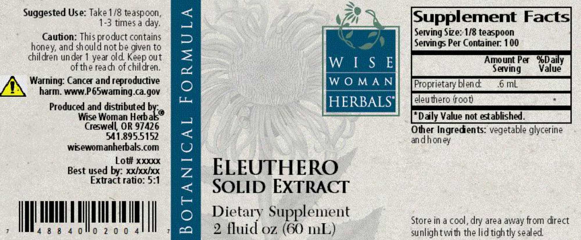 Wise Woman Herbals Eleuthero Solid Extract Label