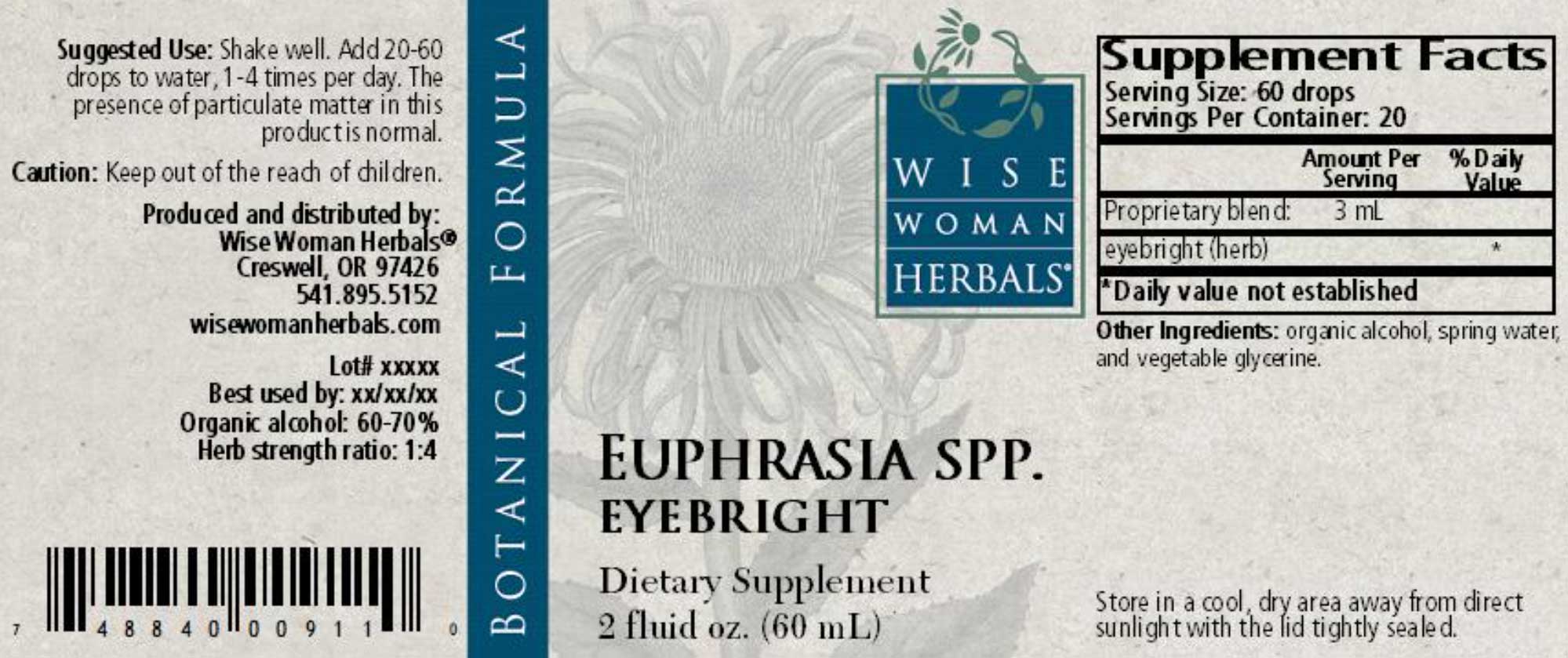 Wise Woman Herbals Euphrasia Stricta Eyebright Label