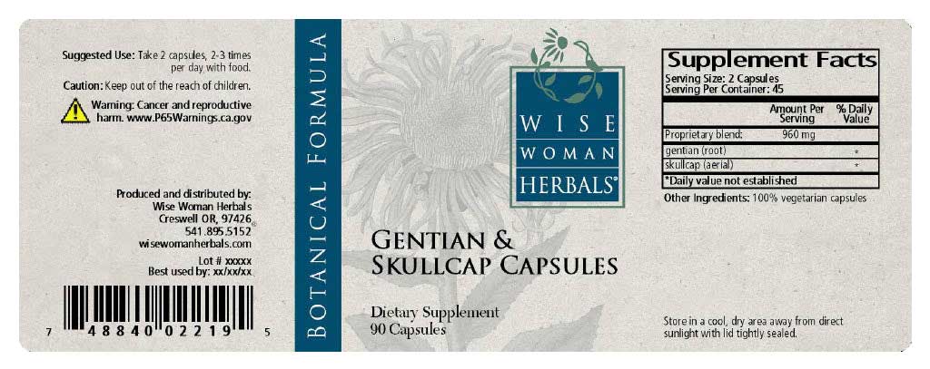 Wise Woman Herbals Gentian and Skullcap Capsules Label