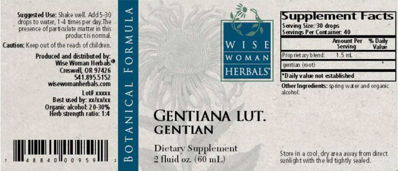 Wise Woman Herbals Gentiana Lutea Gentian Label