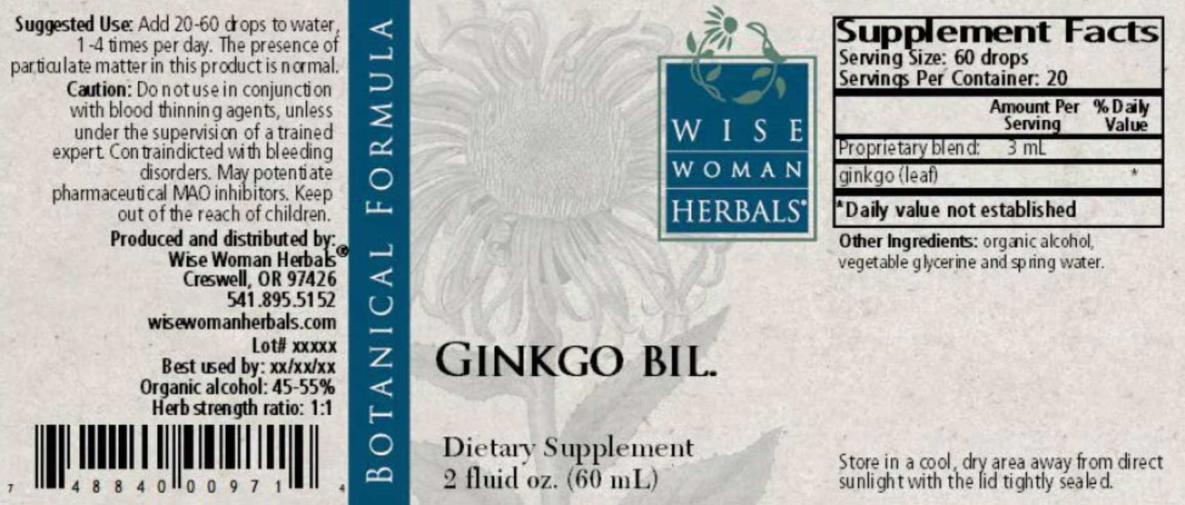 Wise Woman Herbals Ginkgo Biloba Label