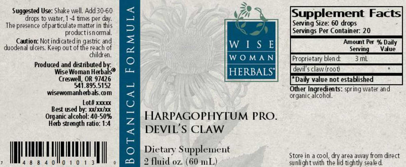 Wise Woman Herbals Harpagophytum Procumbens Devils Claw Label