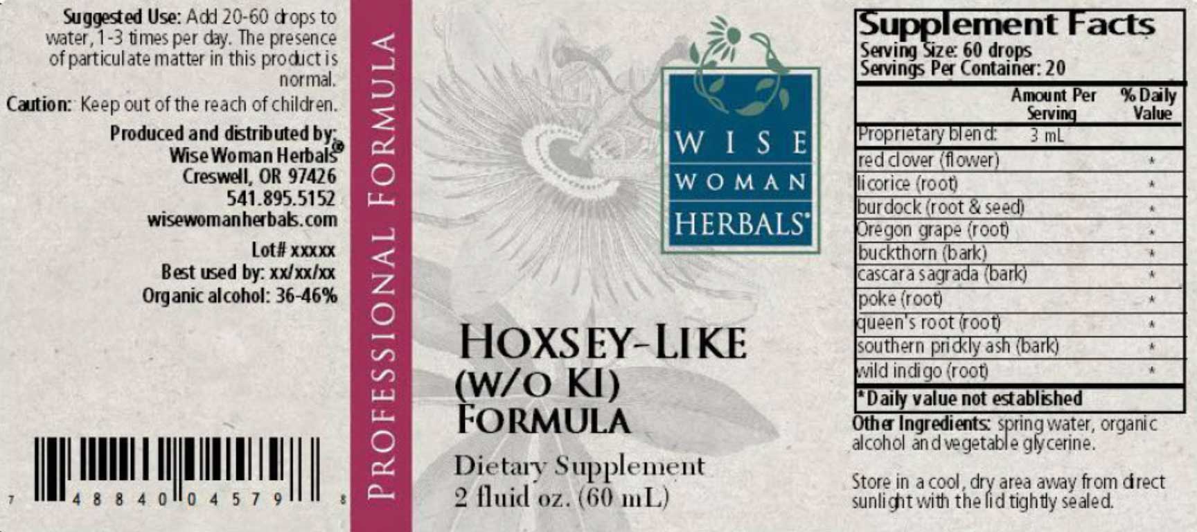 Wise Woman Herbals Hoxsey Like Formula without Potassium Iodide (w/o KI) Label