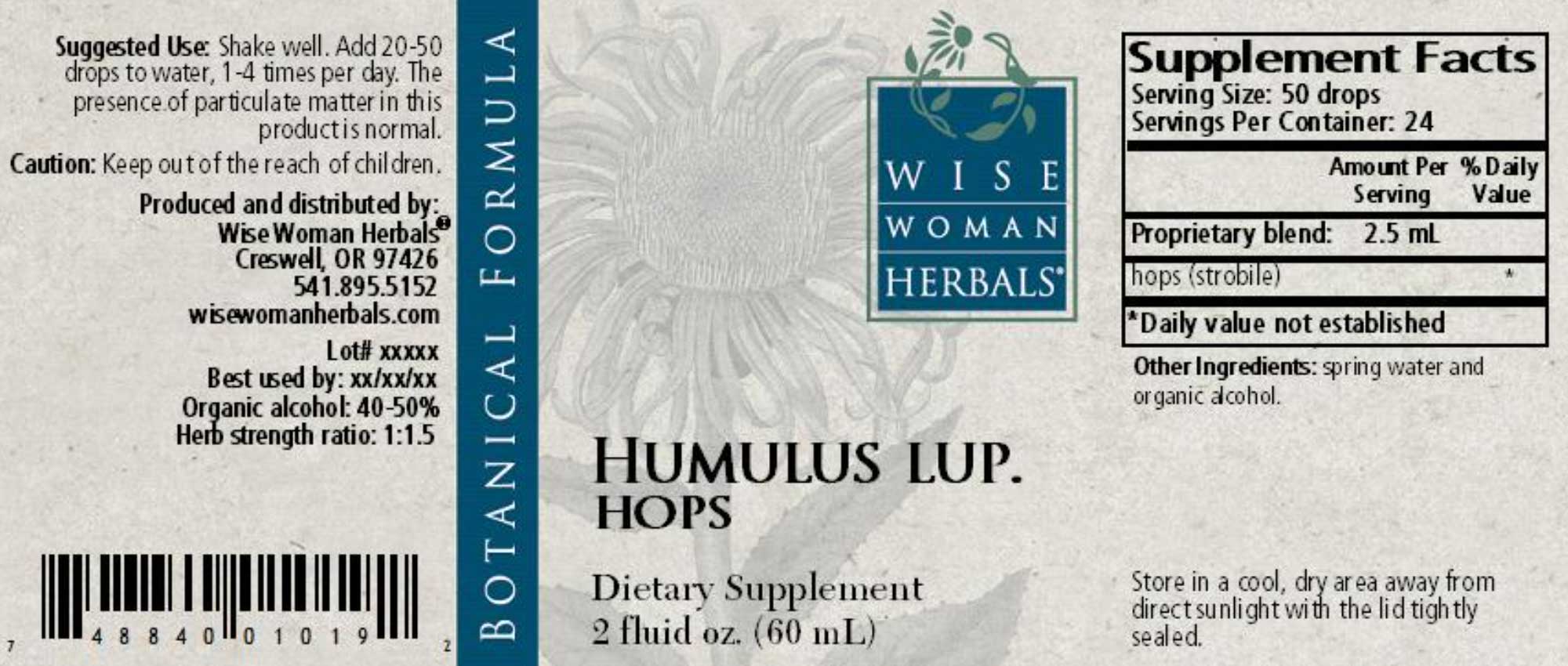 Wise Woman Herbals Humulus Lupulus Hops Label
