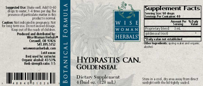 Wise Woman Herbals Hydrastis Canadensis Goldenseal Label