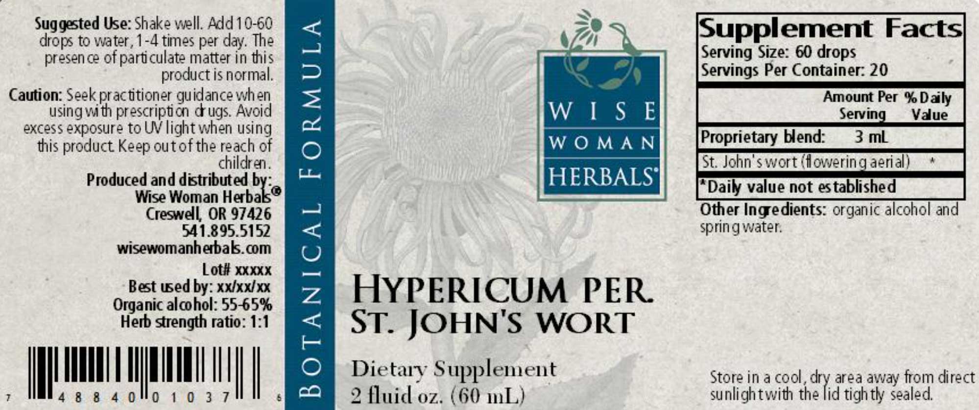 Wise Woman Herbals Hypericum Perforatum St. John's Wort Label