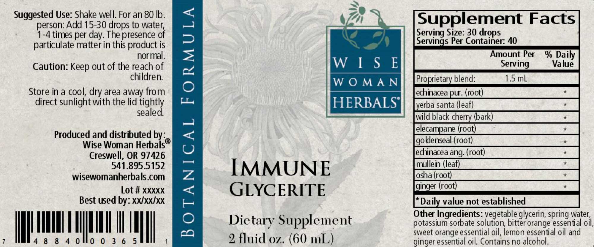 Wise Woman Herbals Immune Glycerite Label