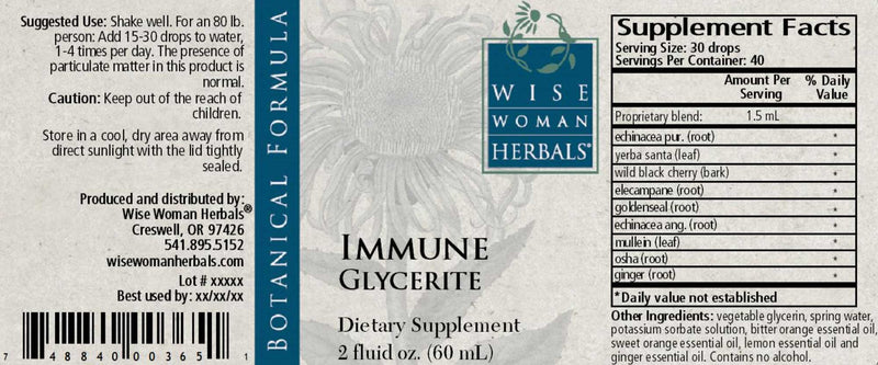 Wise Woman Herbals Immune Glycerite Label