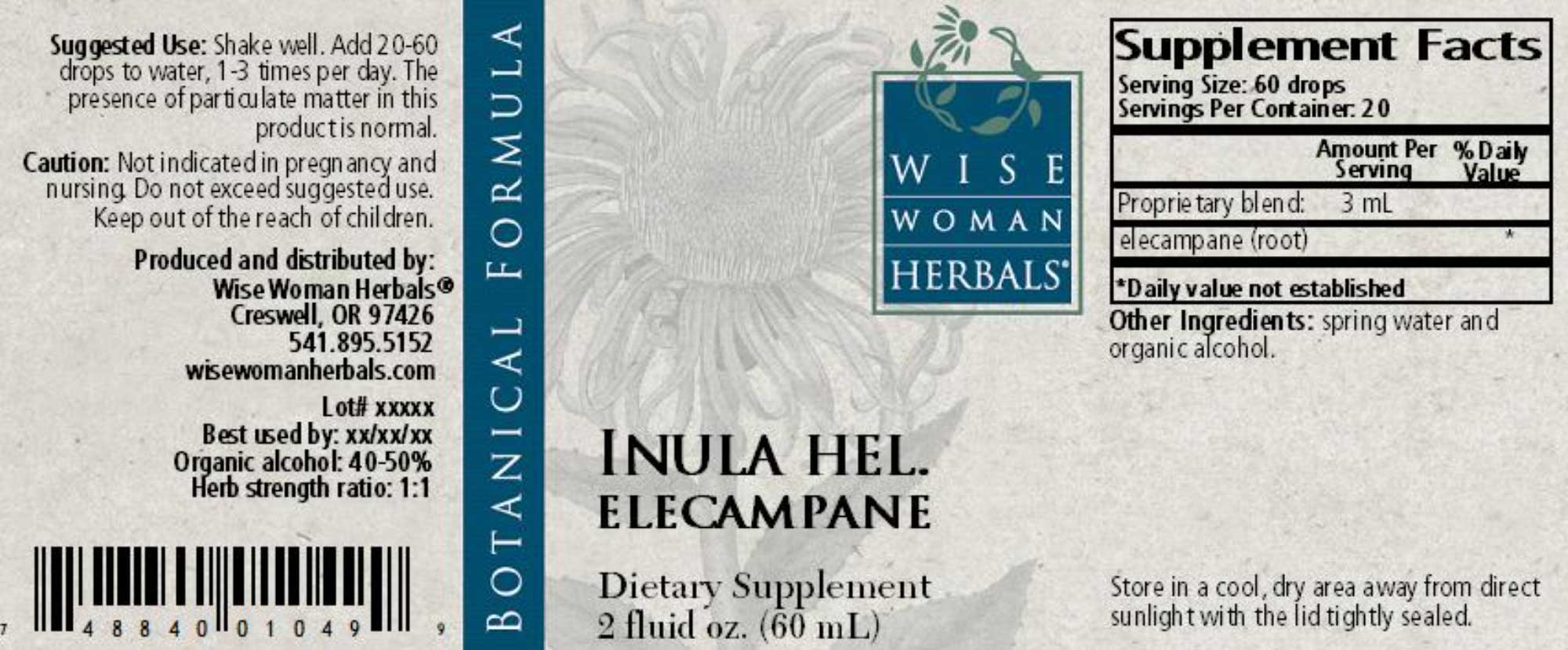 Wise Woman Herbals Inula Helenium Elecampane Label