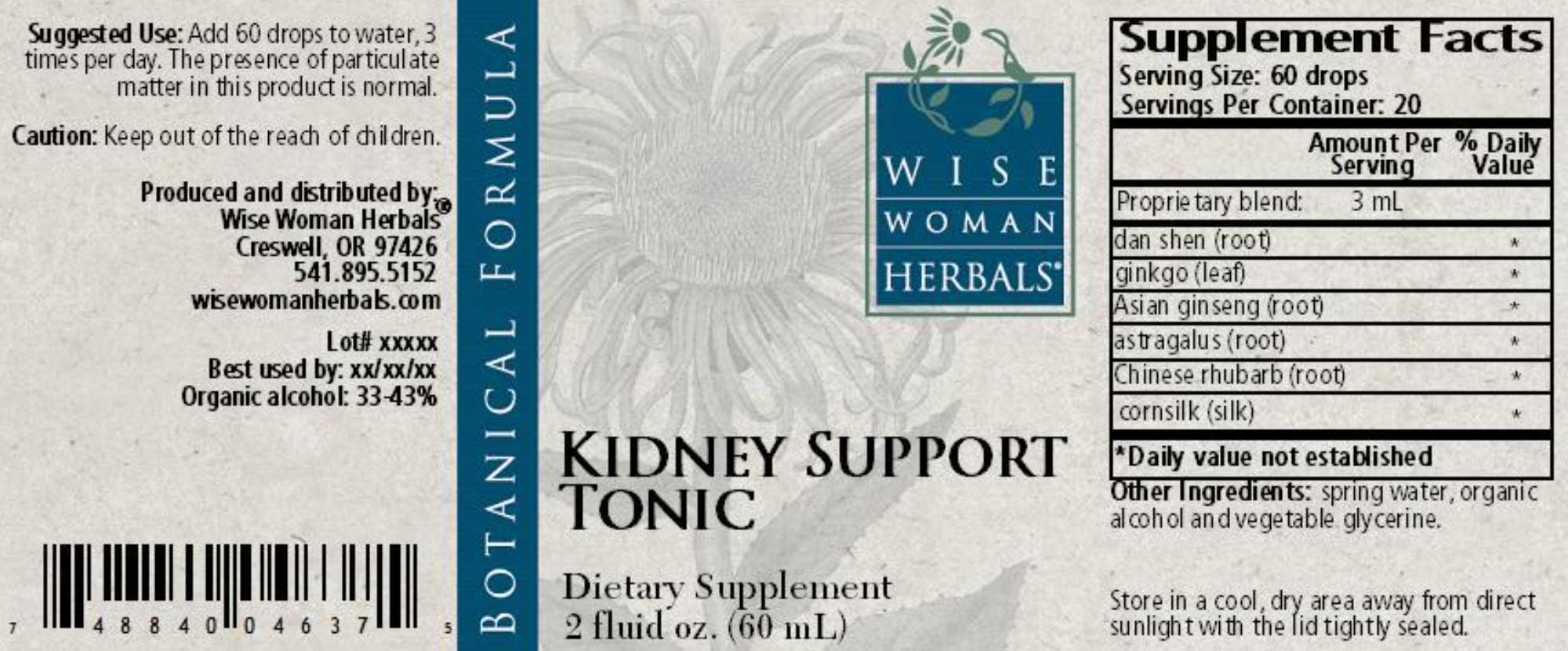 Wise Woman Herbals Kidney Support Label
