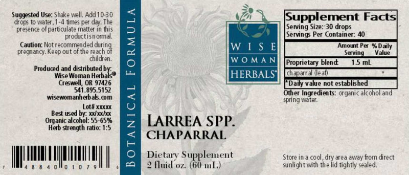Wise Woman Herbals Larrea Tridentata Chaparral Label