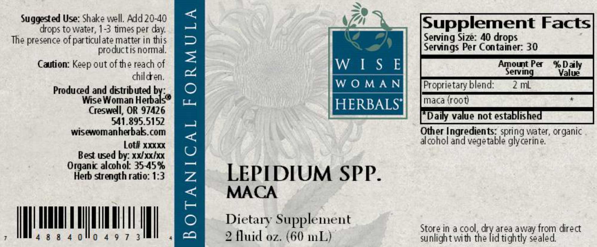 Wise Woman Herbals Lepidium Meyenii Maca Label