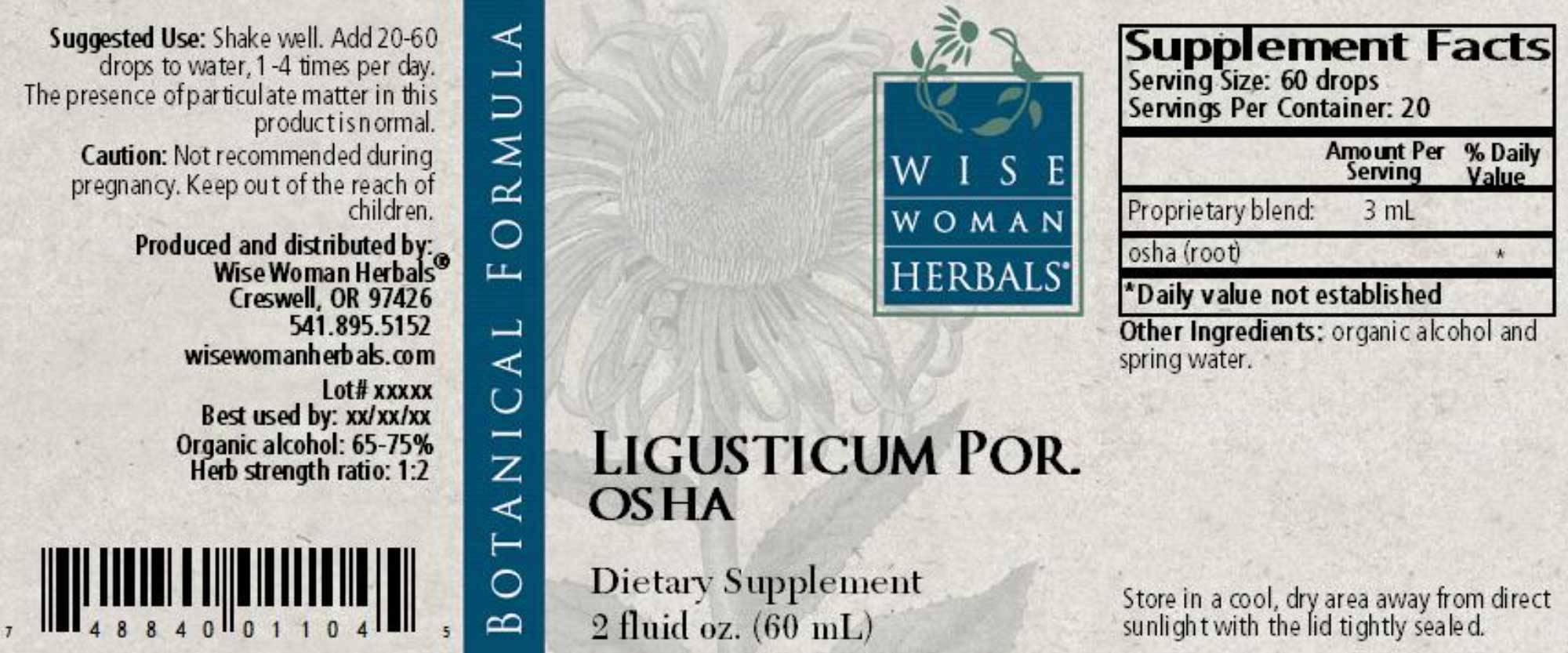 Wise Woman Herbals Ligusticum Porteri Osha Label