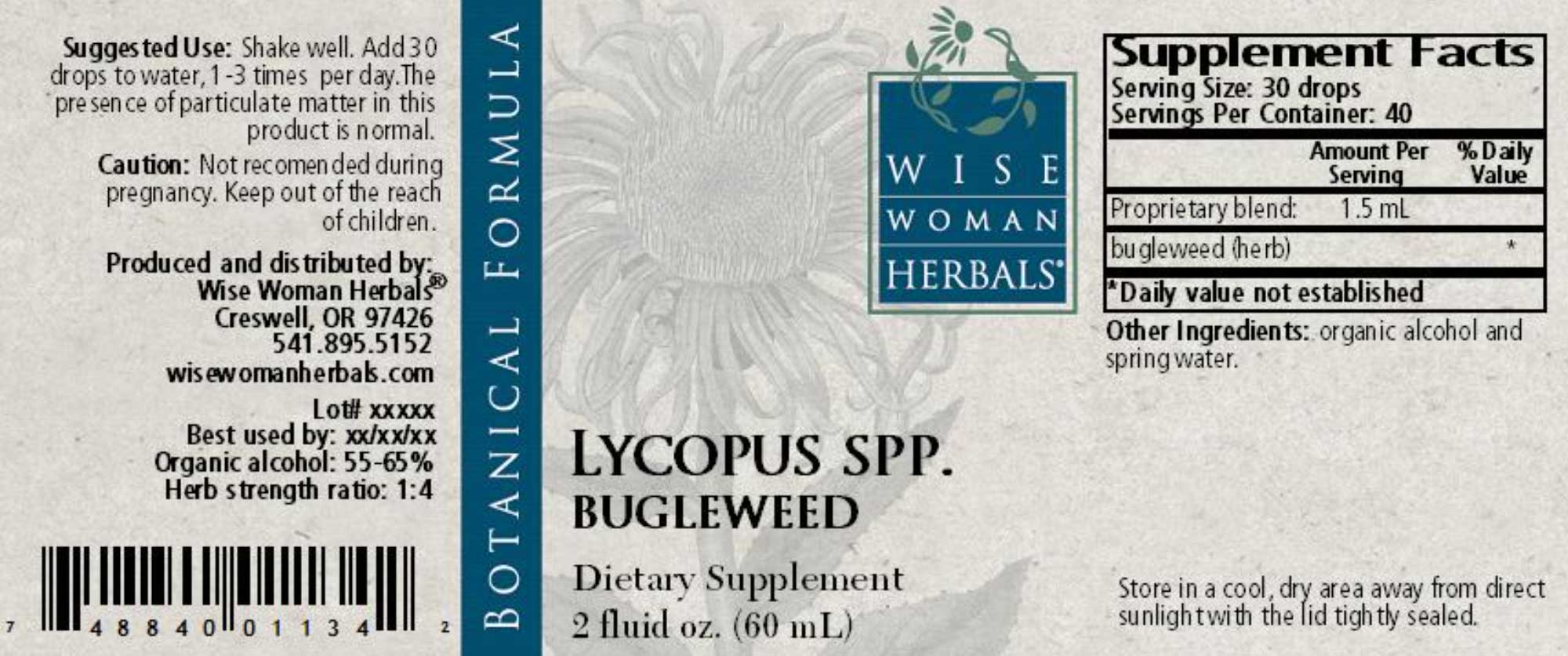 Wise Woman Herbals Lycopus Virginicus Bugleweed Label